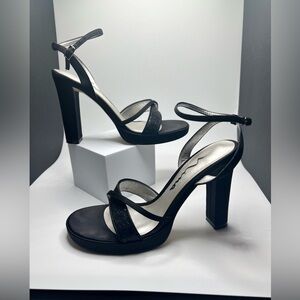 NINA-Women’s Dress Shoes Satin Ankle Strap Black size 6